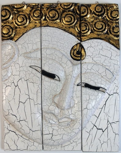 Three-part Buddha mural, white gold 39*30 cm - Design 2