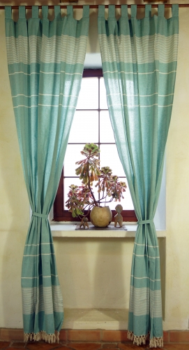Boho Vorhnge, Gardine (1 Paar ) mit Schlaufen, ethno Style Vorhang,  - mintgrn - 250x100x0,2 cm 