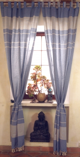 Boho Vorhnge, Gardine (1 Paar ) mit Schlaufen, ethno Style Vorhang - blau - 250x100x0,2 cm 