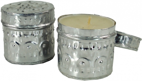 Exotic scented candle in a pretty metal tin - round