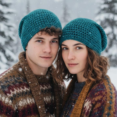 Beanie, Baumwoll-H�kelm�tze - petrol