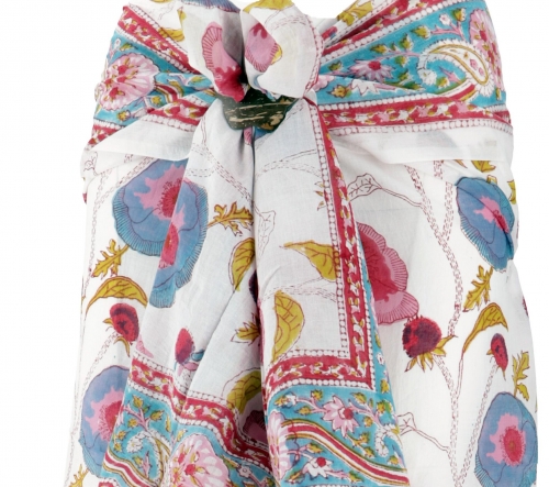 Leichter Pareo, Sarong, handbedrucktes Baumwolltuch - Farb Kombination 20 - 190x120 cm