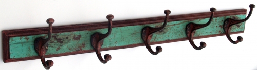 5 vintage coat hooks, hook rail - antique green - 14x75x11 cm 