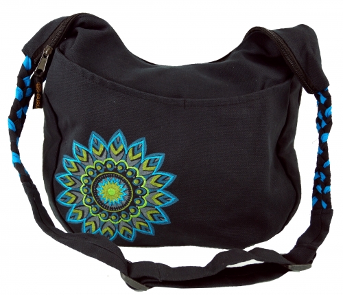 Ethno Boho shoulder bag, Goa bag Mandala - black/turquoise - 26x33x5 cm 