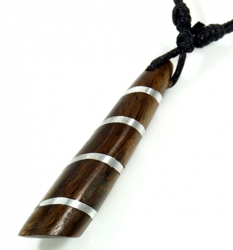 Ethno wooden jewelry, surfer necklace with metal inlay - tooth - 4,5 cm