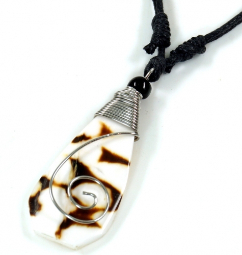 Ethno wooden jewelry necklace, surfer necklace with shell inlay - 3 cm