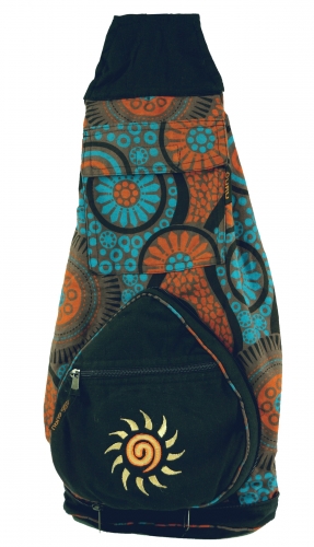 Ethno backpack, patchwork shoulder bag - turquoise/orange - 45x25x20 cm 
