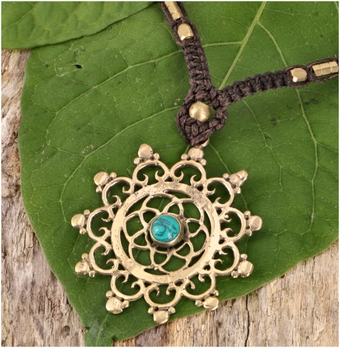Boho macram necklace, elf jewelry - flower of life/turquoise