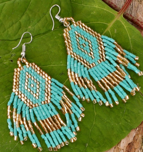 Indigenous jewelry, boho earrings, ethno pearl earrings - turquoise - 7x3 cm