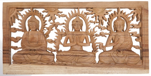 Carved mural decorative wall relief - 3 Buddhas - 26x50x1,5 cm 
