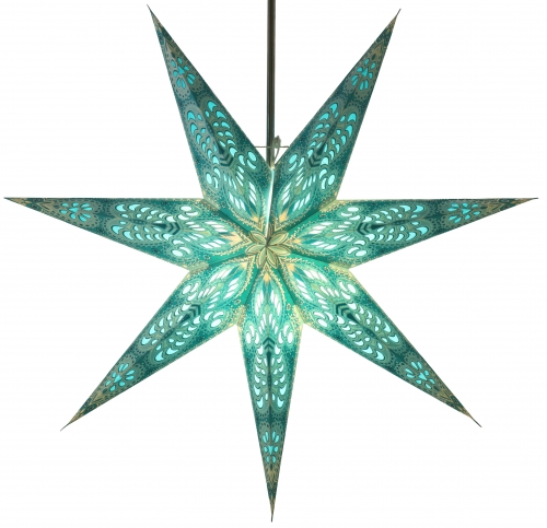 Foldable advent illuminated paper star, Christmas star 60 cm - Menorah 7 turquoise