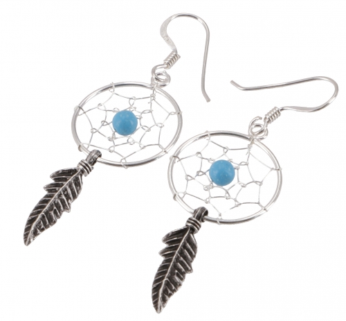 Silver earrings with dreamcatcher boho earrings turquoise - model 5 - 4,5x1,7 cm
