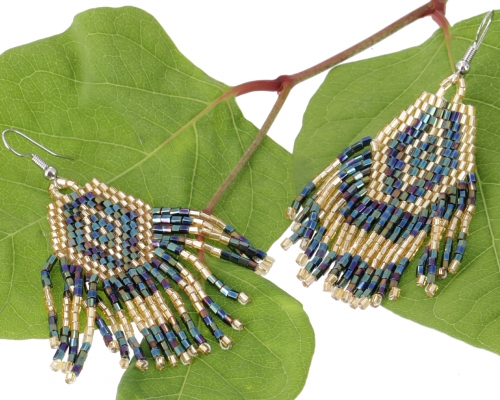 Indigenous jewelry, boho earrings, ethno pearl earrings - petrol - 7x3 cm