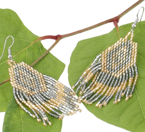 Indigenous jewelry, Boho earrings, Ethno pearl earrings - Model 6 - 7x3 cm