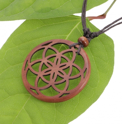 Ethno wooden jewelry necklace, surfer necklace - Flower of life 2 4 cm