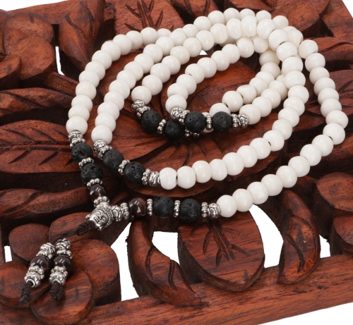 Tibetan mala made of horn beads, Buddhist prayer necklace, meditation necklace, yoga necklace - Buddha/Garnet - 85 cm 0,8 cm