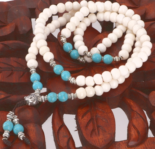 Tibetan mala made of horn beads, Buddhist prayer necklace, meditation necklace, yoga necklace - Budhha/turquoise - 85 cm 0,8 cm