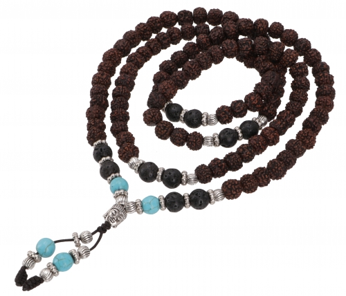 Japa Mala, Tibetan Rudraksha Prayer Chain, Buddhist Mala Necklace - Turquoise Model 2 - 80 cm 0,8 cm