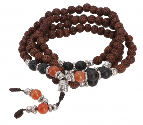 Japa mala, Tibetan rudraksha prayer chain, Buddhist mala necklace - carnelian - 86 cm 0,8 cm