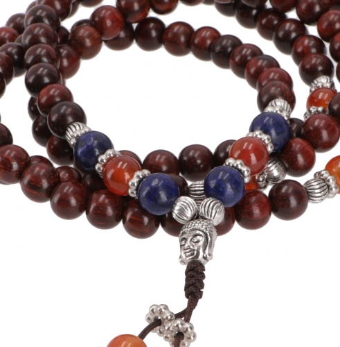 Tibetan rosewood prayer necklace, Buddhist mala necklace - lapis lazulite - 90 cm 0,8 cm