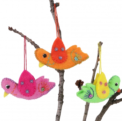 Set of 3 colorful, handmade decorative felt birds, tree ornaments, Easter decoration - 9x4x3 cm 