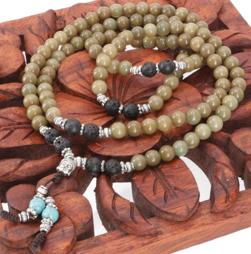 Tibetan mala made of semi-precious stones, Buddhist prayer necklace, meditation necklace, yoga necklace Buddha/green jasper/lava - 100 cm