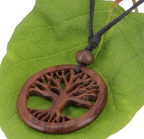 Ethno wooden jewelry necklace, surfer necklace - Tree of life/brown 1 4 cm