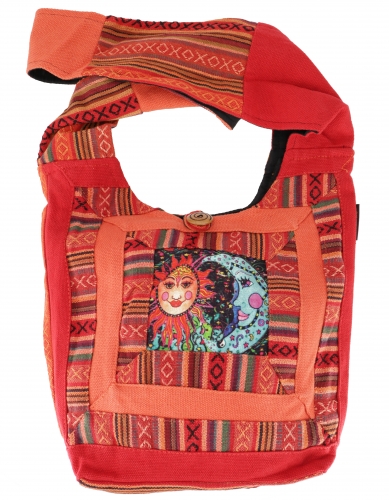 Schultertasche, Hippie Tasche, Goa Schulterbeutel mit Sonne und Mond - rostorange - 30x30x8 cm 