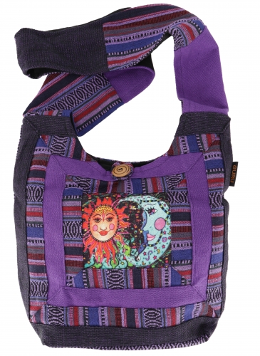 Shoulder bag, hippie bag, goa shoulder bag with sun and moon - purple - 30x30x8 cm 