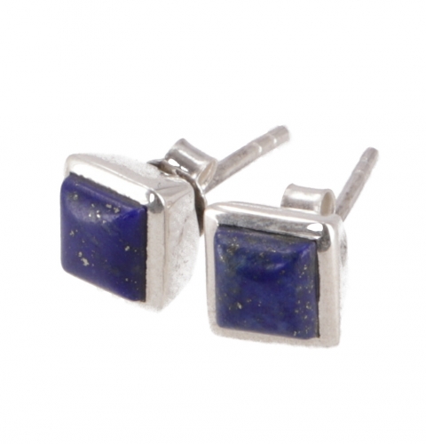 Indian stud earrings, boho ear jewelry square, silver stud earrings - Lapislazulite - 0,7x0,7x0,5 cm 