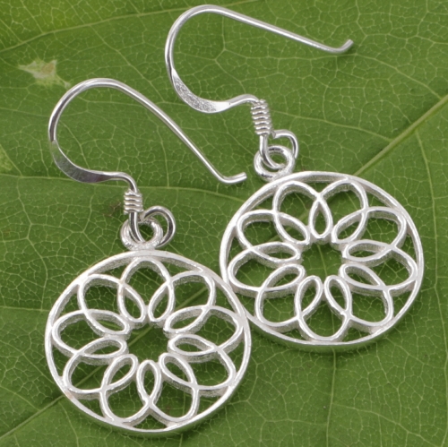 Ethno silver earrings `Flower of life`, flower of life earrings - model 4 - 1,8x1,8 cm 2,5 cm