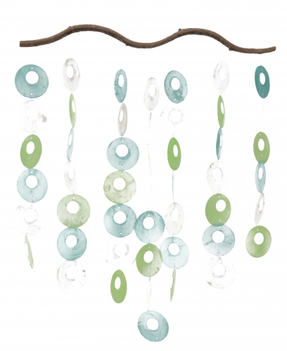 Shell mobile, ethno wind chime, sun catcher - green - 50x40x2 cm 
