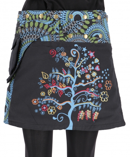 Embroidered wrap skirt, short goa skirt, cacheur - black
