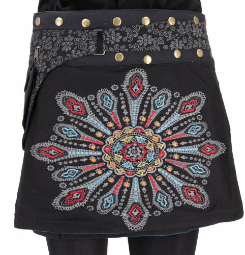 Wrap skirt, embroidered short goa skirt, cacheur - black/gray