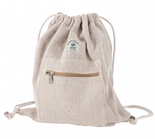 Ethno hemp backpack with herringbone pattern, gym bag, sports bag - brown - 40x35x15 cm 