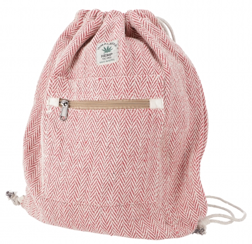 Ethno hemp backpack with herringbone pattern, gym bag, sports bag - red - 40x35x15 cm 