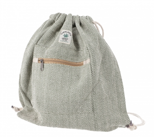 Ethno hemp backpack with herringbone pattern, gym bag, sports bag - olive green - 40x40x15 cm 