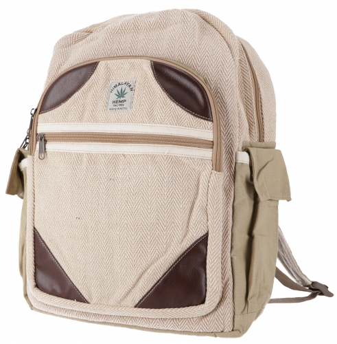 Ethno hemp backpack - natural/brown - 40x30x20 cm 