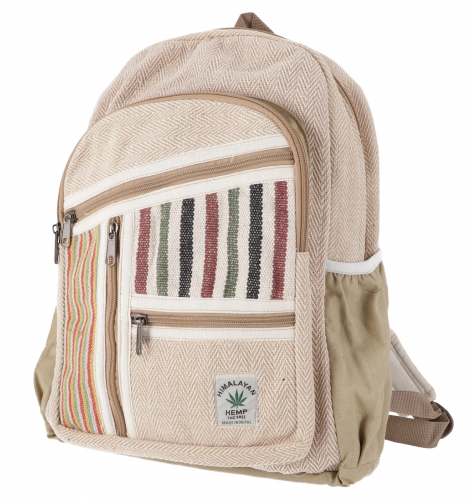 Ethno hemp backpack - natural/beige/striped - 40x30x20 cm 