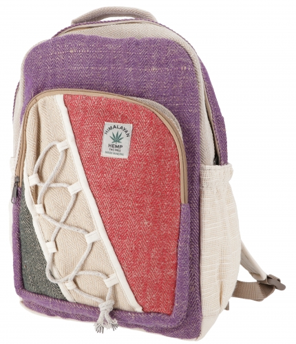 Ethno hemp backpack - natural/purple - 40x30x20 cm 