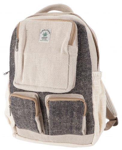 Ethno hemp backpack - natural/black - 40x30x20 cm 
