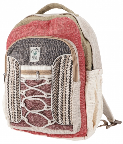 Ethno hemp backpack - natural/red - 40x30x20 cm 