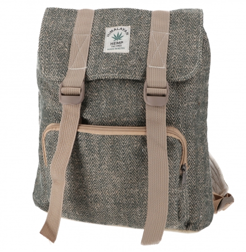 Ethno hemp backpack with buckles - khaki - 30x30x15 cm 