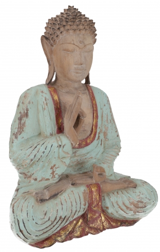 Groer Holzbuddha, Buddha Statue, Handarbeit 43 cm, antik grn - Modell 12