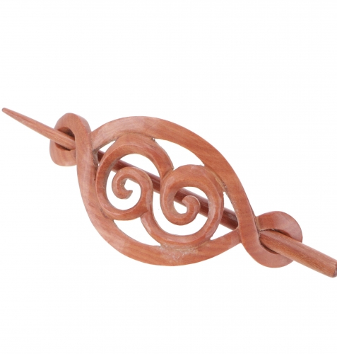 Ethno wood hair barrette with stick, boho hair ornament - spiral