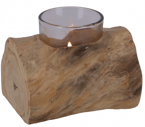 Burl wood candlestick - with candle glass - 8x10x10 cm 
