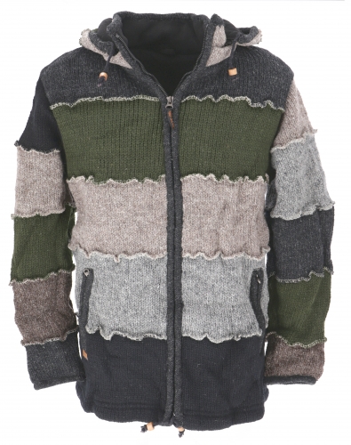 Wool jacket, patchwork Nepal jacket, lined cardigan gray/olive green - model 7