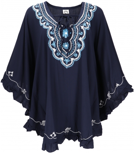 Embroidered hippie poncho, tunic, caftan, beach dress, maxi size - midnight blue