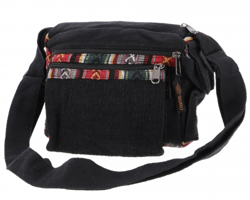 Small shoulder bag, ethno hemp bag, goa bag - black - 20x23x10 cm 
