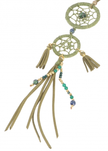 Ethno necklace, costume jewelry necklace dreamcatcher with adjustable leather strap - olive green